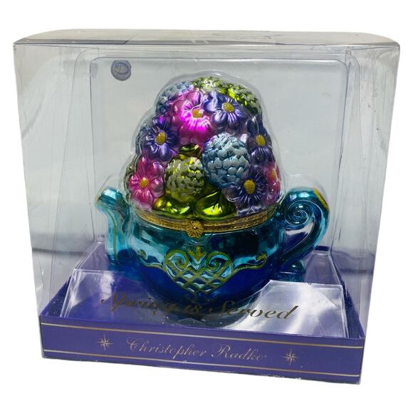 Christopher Radko 6" Hinged Porcelain Trinket Teapot 2006 Spring Bouquet MIB - Picture 2 of 15
